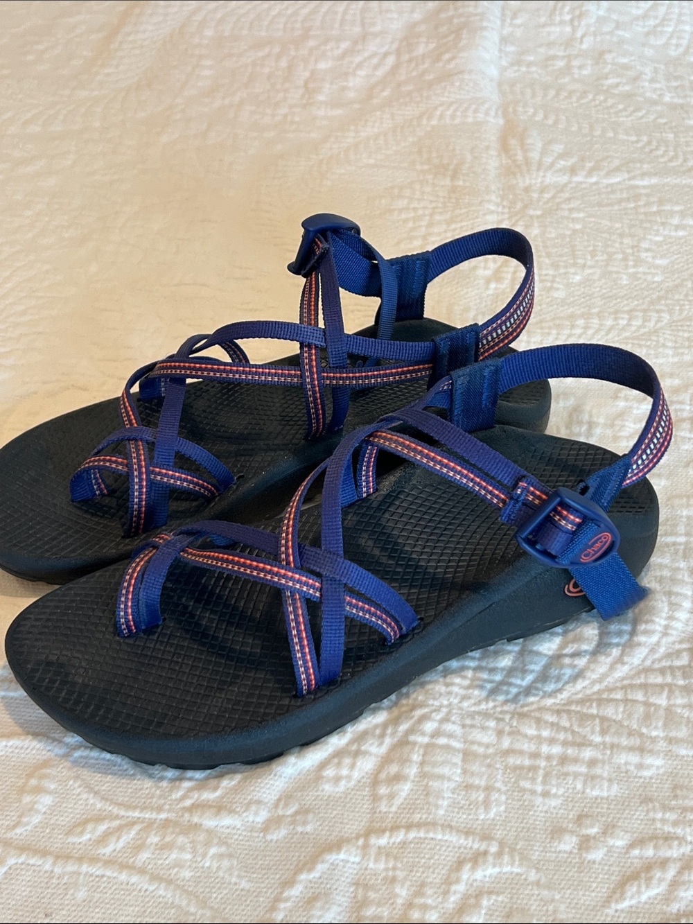 Chaco Women's Navy Blue Sandals with Pink Accent Straps
